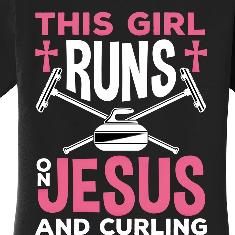 Curling Winter Sport Jesus And Curling Meaningful Gift Women's T-Shirt