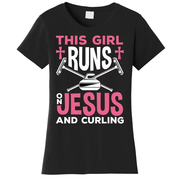 Curling Winter Sport Jesus And Curling Meaningful Gift Women's T-Shirt