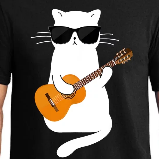 Cat Wearing Sunglasses Playing Guitar Guitarist Pajama Set