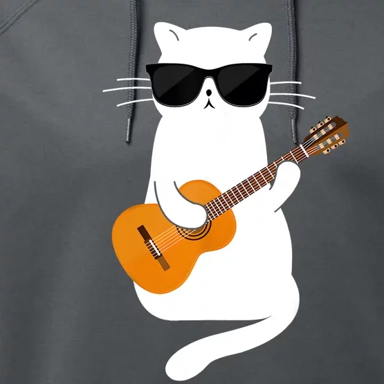 Cat Wearing Sunglasses Playing Guitar Guitarist Performance Fleece Hoodie