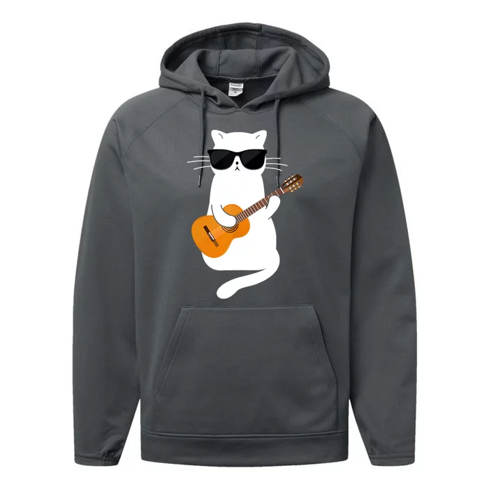 Cat Wearing Sunglasses Playing Guitar Guitarist Performance Fleece Hoodie