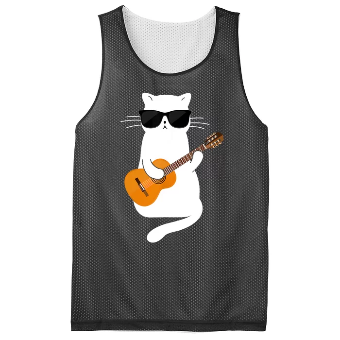 Cat Wearing Sunglasses Playing Guitar Guitarist Mesh Reversible Basketball Jersey Tank