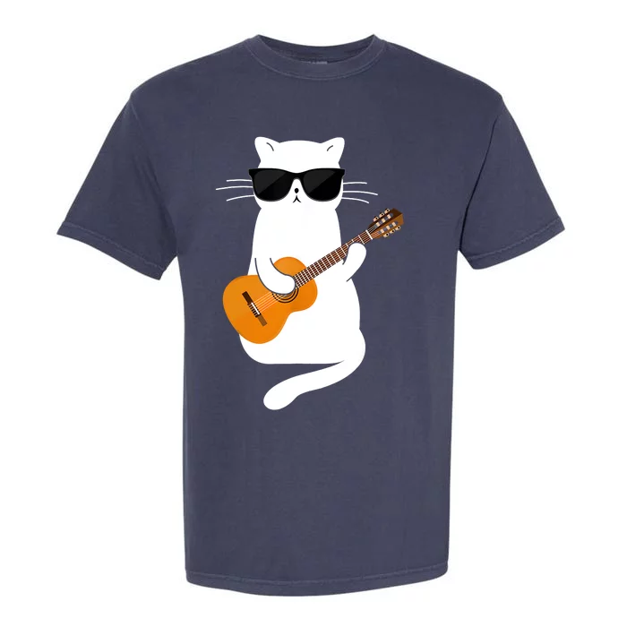 Cat Wearing Sunglasses Playing Guitar Guitarist Garment-Dyed Heavyweight T-Shirt