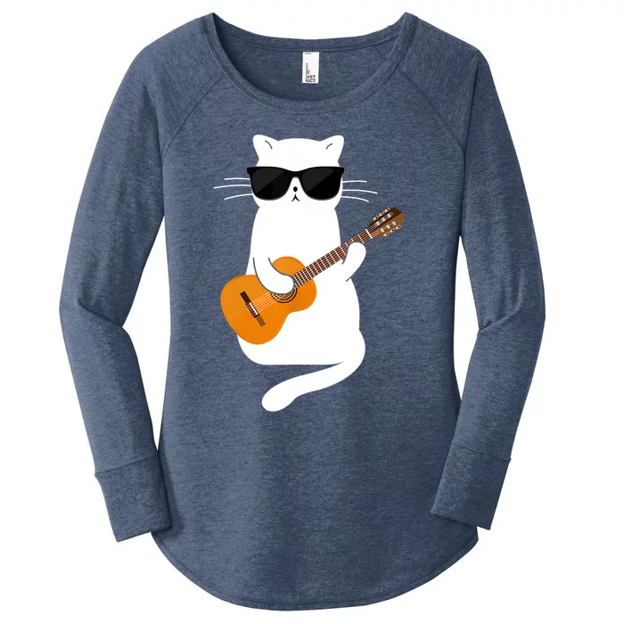 Cat Wearing Sunglasses Playing Guitar Guitarist Women's Perfect Tri Tunic Long Sleeve Shirt