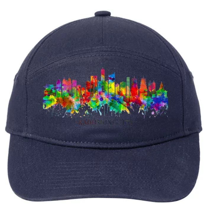 City Watercolor Skyline Home State Souvenir Kaohsiung Taiwan Meaningful Gift 7-Panel Snapback Hat