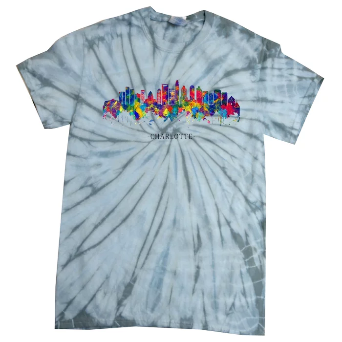 City Watercolor Skyline Home State Souvenir Charlotte NC Tie-Dye T-Shirt