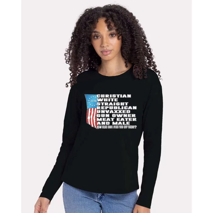 Christian White Straight Republican Unvaxxed Gun Owner Womens Cotton Relaxed Long Sleeve T-Shirt