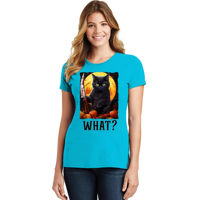 Cat What Starry Night Black Cat With Knife Halloween Costume Meaningful Gift Women's T-Shirt