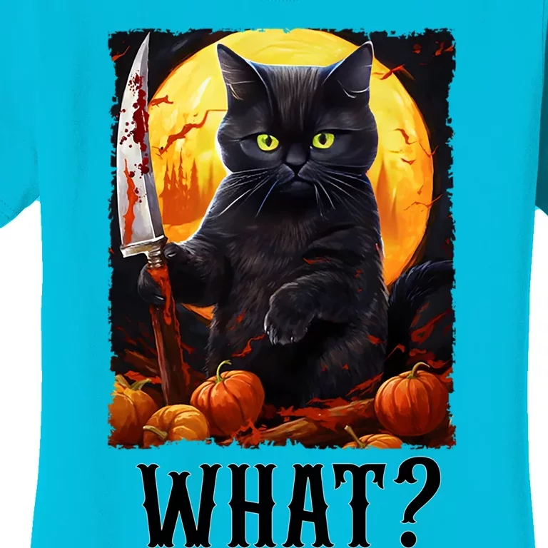 Cat What Starry Night Black Cat With Knife Halloween Costume Meaningful Gift Women's T-Shirt