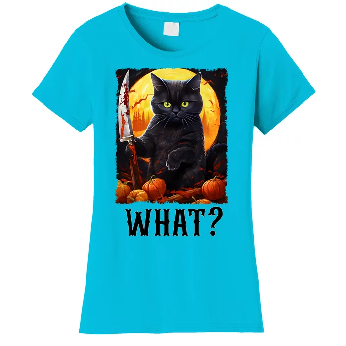 Cat What Starry Night Black Cat With Knife Halloween Costume Meaningful Gift Women's T-Shirt