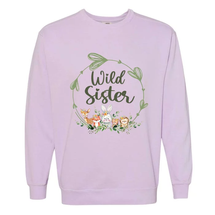 Cute Wild Sister Wreath Zoo Leopard Birthday Safari Jungle Animal Gift Garment-Dyed Sweatshirt