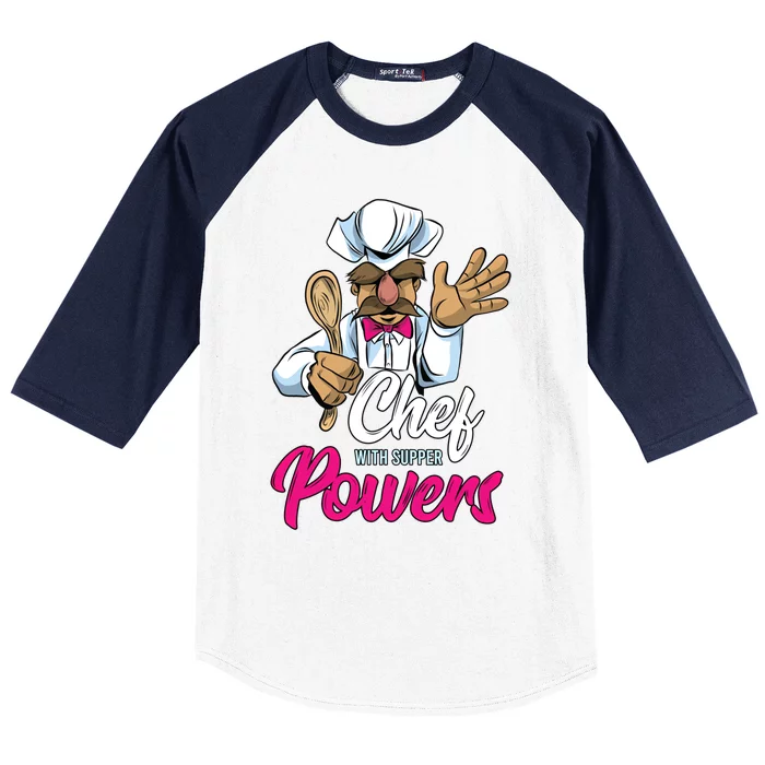 Chef With Supper Powers Funny Culinary Chef Cooking Pun Gift Baseball Sleeve Shirt