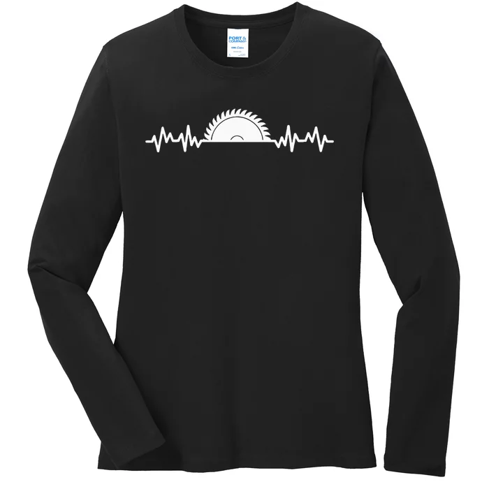 Carpenter Woodworking Saw Heartbeat Ladies Long Sleeve Shirt