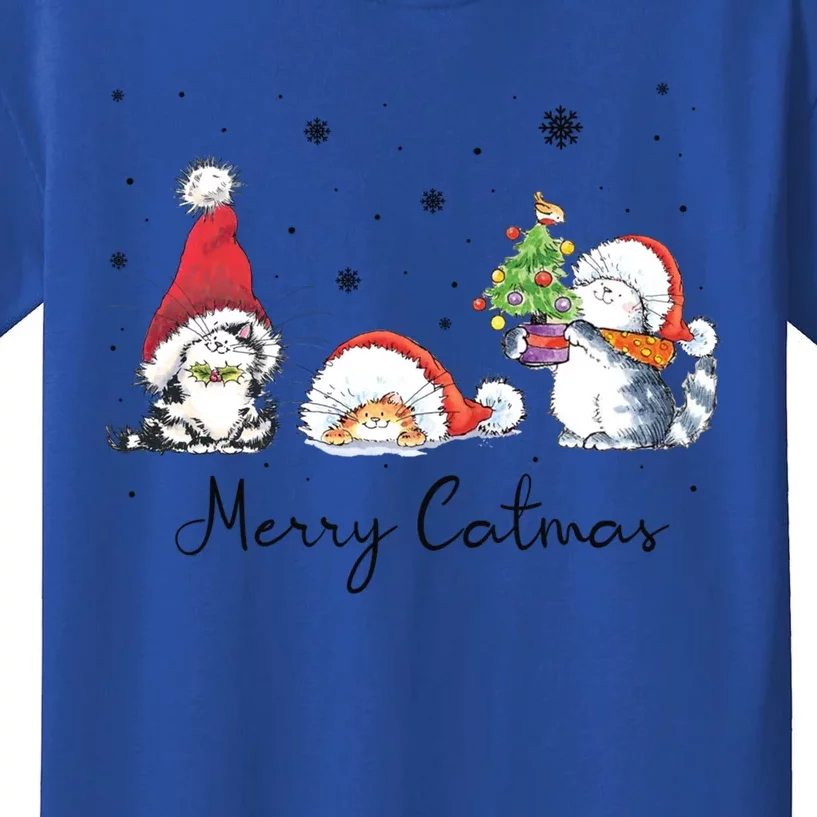 Cats With Santa Hat Merry Catmas Cat Lover Christmas Gift Cool Gift Kids T-Shirt