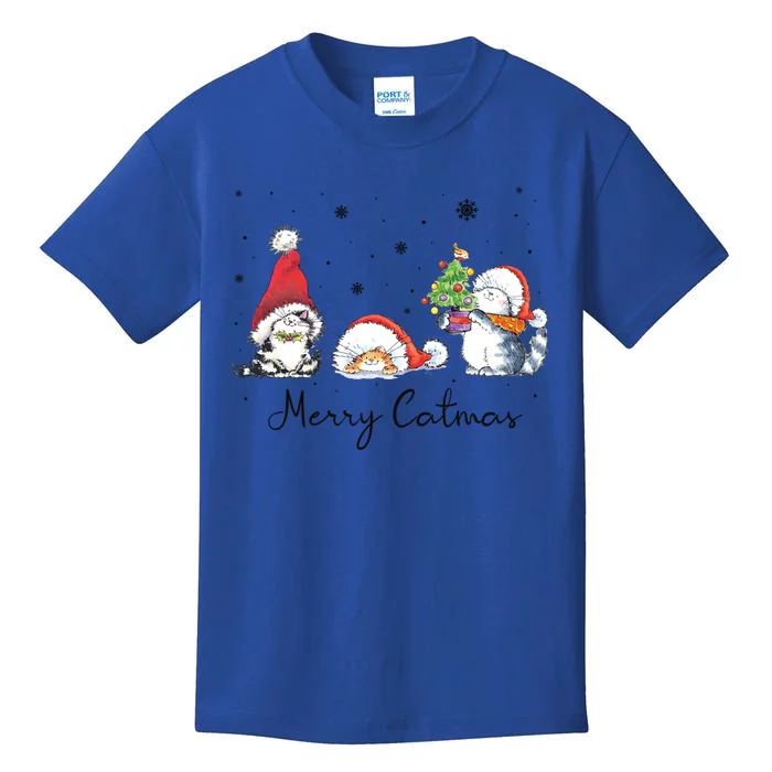 Cats With Santa Hat Merry Catmas Cat Lover Christmas Gift Cool Gift Kids T-Shirt