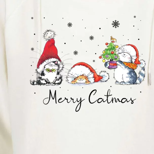 Cats With Santa Hat Merry Catmas Cat Lover Christmas Gift TShirt Womens Funnel Neck Pullover Hood