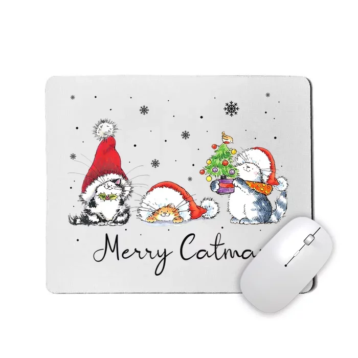 Cats With Santa Hat Merry Catmas Cat Lover Christmas Gift TShirt Mousepad