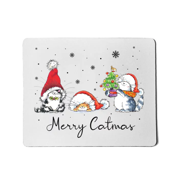 Cats With Santa Hat Merry Catmas Cat Lover Christmas Gift TShirt Mousepad