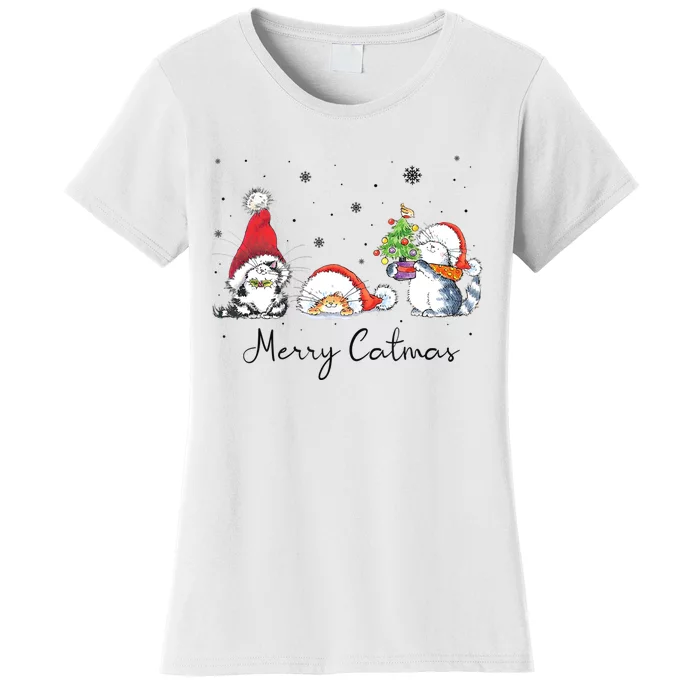 Cats With Santa Hat Merry Catmas Cat Lover Christmas Gift TShirt Women's T-Shirt