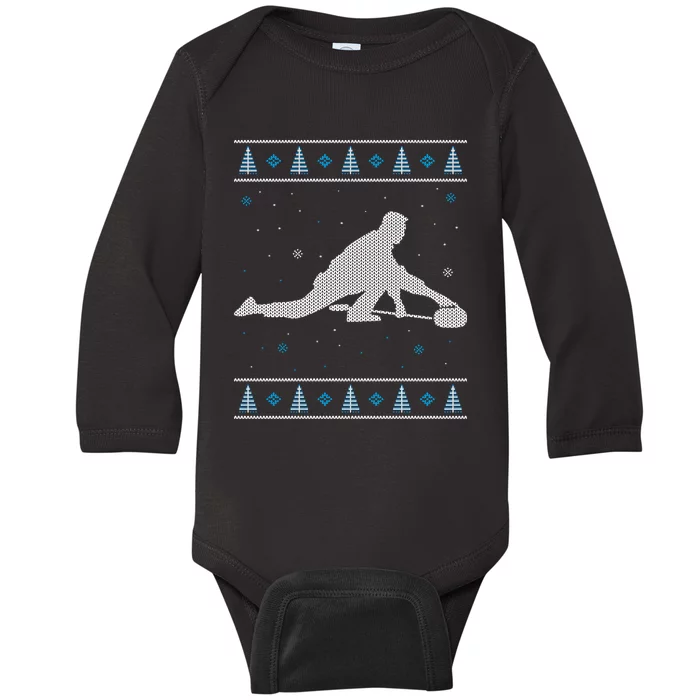 Curling Winter Sport Ugly Christmas Style Design Gift Baby Long Sleeve Bodysuit