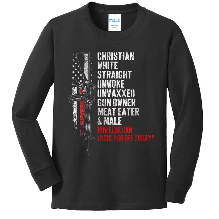 Christian White Straight Unwoke Unvaxxed Gun Owner Kids Long Sleeve Shirt