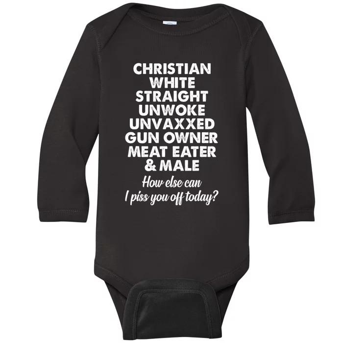 Christian White Straight Unwoke Unvaxxed Gun Owner Baby Long Sleeve Bodysuit