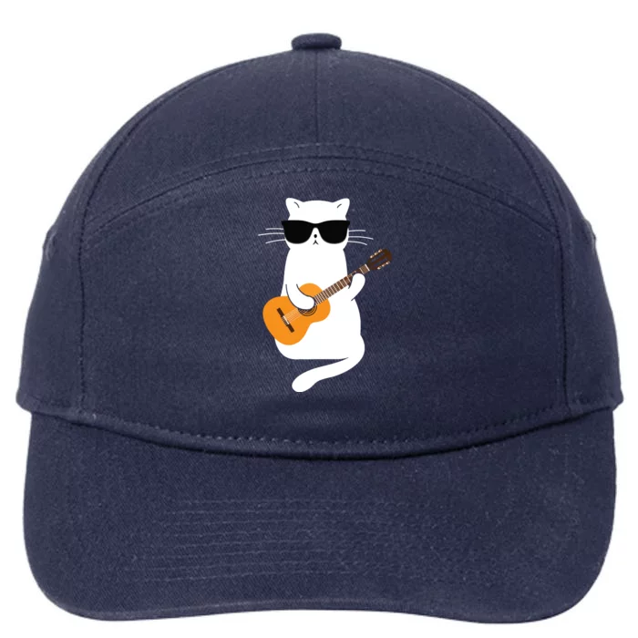 Cat Wearing Sunglasses Playing Guitar Guitarist 7-Panel Snapback Hat