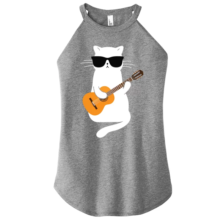 Cat Wearing Sunglasses Playing Guitar Guitarist Women’s Perfect Tri Rocker Tank