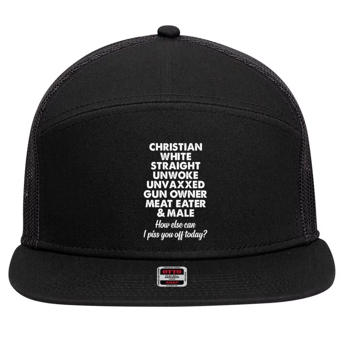 Christian White Straight Unwoke Unvaxxed Gun Owner 7 Panel Mesh Trucker Snapback Hat