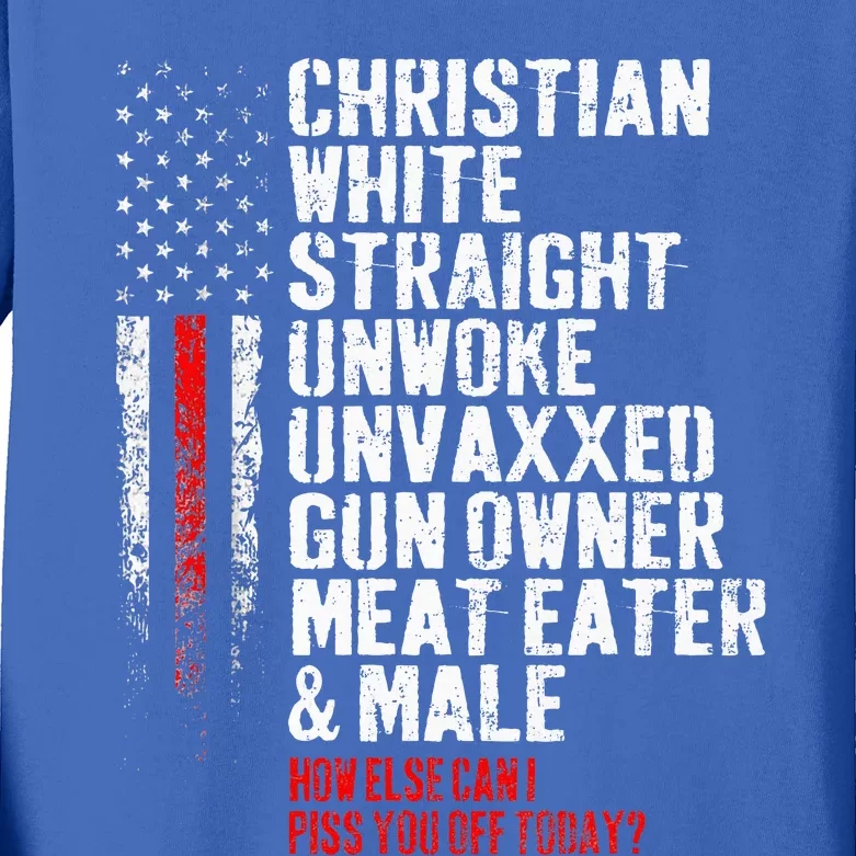 Christian White Straight Unwoke Unvaxxed Gun Owner Kids Long Sleeve Shirt