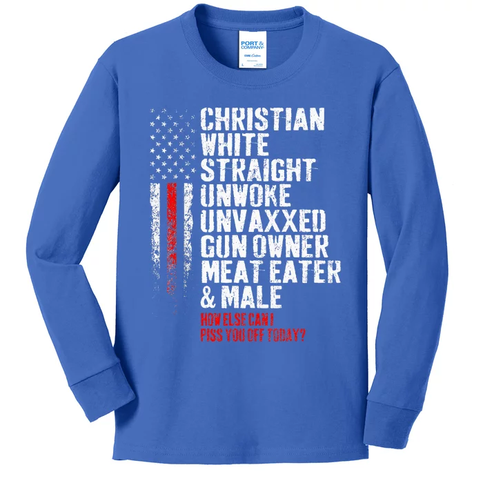 Christian White Straight Unwoke Unvaxxed Gun Owner Kids Long Sleeve Shirt