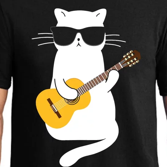 Cat Wearing Sunglasses Playing Guitar Guitarist Pajama Set