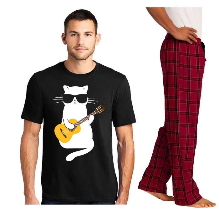 Cat Wearing Sunglasses Playing Guitar Guitarist Pajama Set