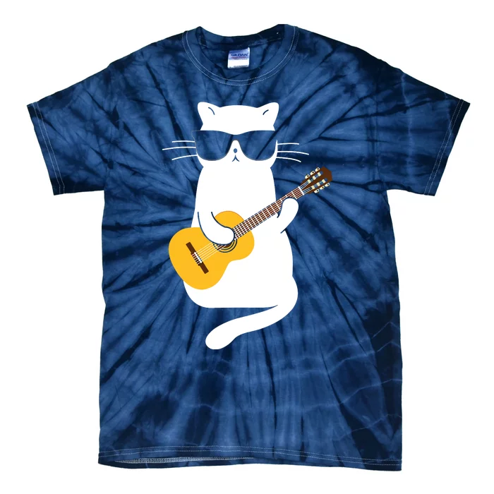 Cat Wearing Sunglasses Playing Guitar Guitarist Tie-Dye T-Shirt