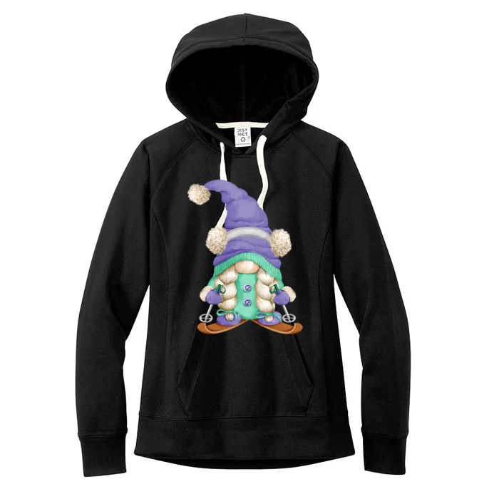 Cute Winter Ski Mom Gnome For Just A Who Loves Skiing Cool Gift Women's Fleece Hoodie