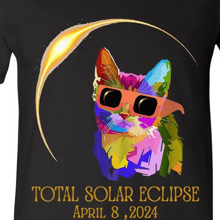 Cat Wearing Solar Eclipse Glasses V-Neck T-Shirt | TeeShirtPalace