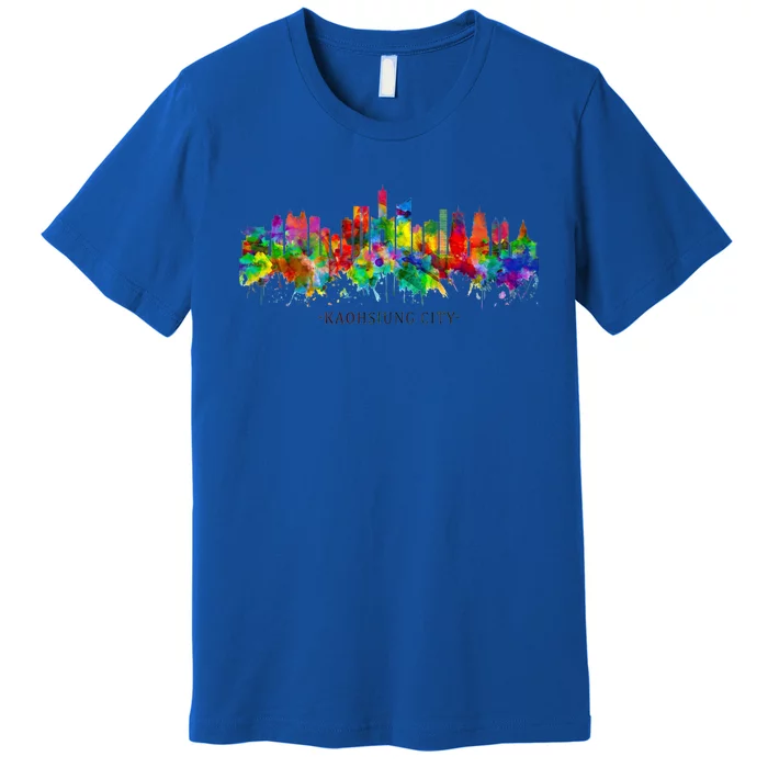 City Watercolor Skyline Home State Souvenir Kaohsiung Taiwan Meaningful Gift Premium T-Shirt