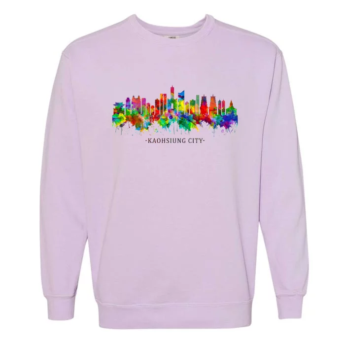 City Watercolor Skyline Home State Souvenir Kaohsiung Taiwan Meaningful Gift Garment-Dyed Sweatshirt