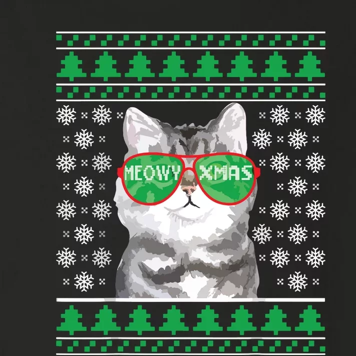 Cat With Sunglasses Meowy Ugly Christmas Sweater Toddler Long Sleeve Shirt