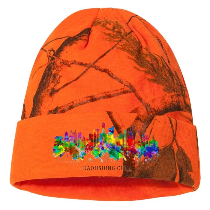 City Watercolor Skyline Home State Souvenir Kaohsiung Taiwan Meaningful Gift Kati - 12in Camo Beanie