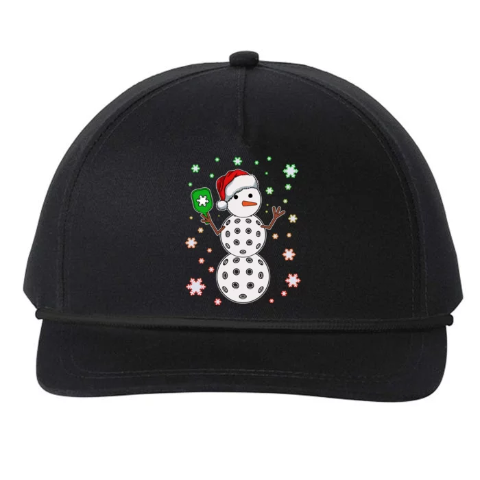 Christmas Winter Time Pickleball Snowman Snapback Five-Panel Rope Hat