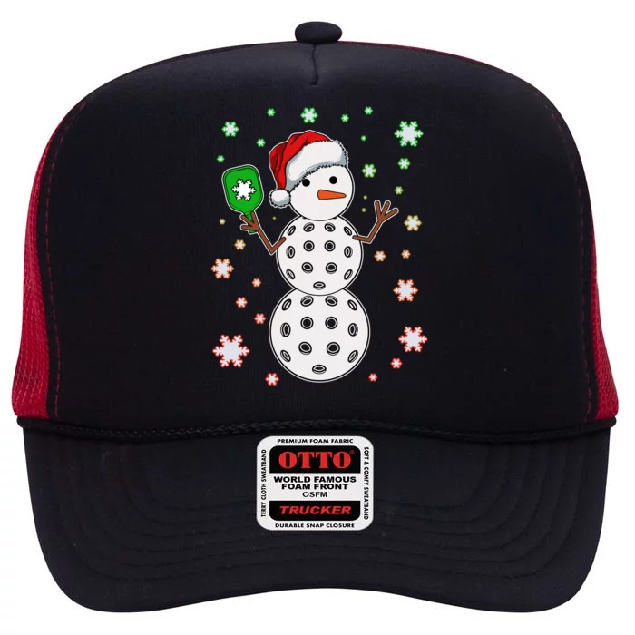 Christmas Winter Time Pickleball Snowman High Crown Mesh Trucker Hat