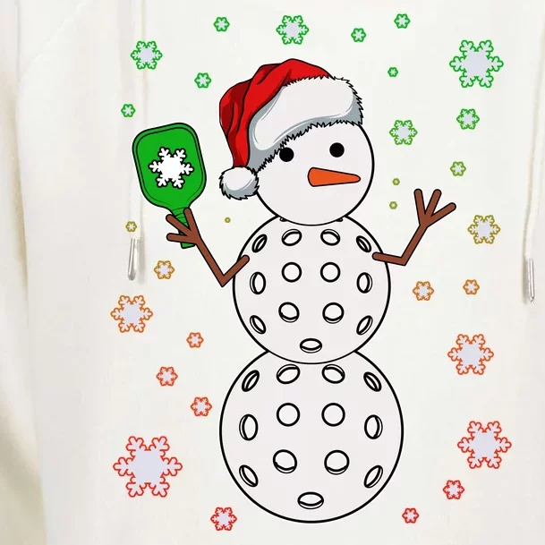 Christmas Winter Time Pickleball Snowman Womens Funnel Neck Pullover Hood