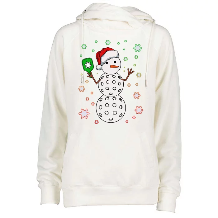 Christmas Winter Time Pickleball Snowman Womens Funnel Neck Pullover Hood