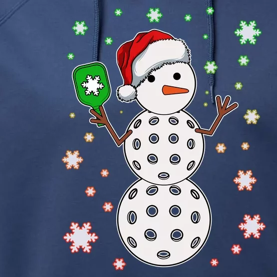 Christmas Winter Time Pickleball Snowman Performance Fleece Hoodie