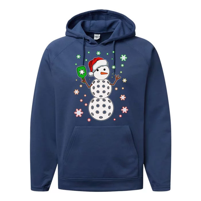 Christmas Winter Time Pickleball Snowman Performance Fleece Hoodie