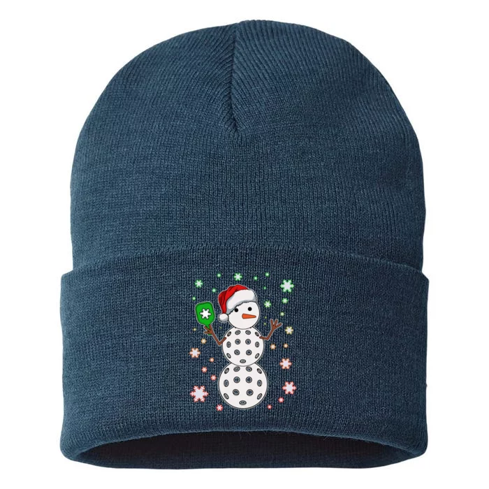 Christmas Winter Time Pickleball Snowman Sustainable Knit Beanie