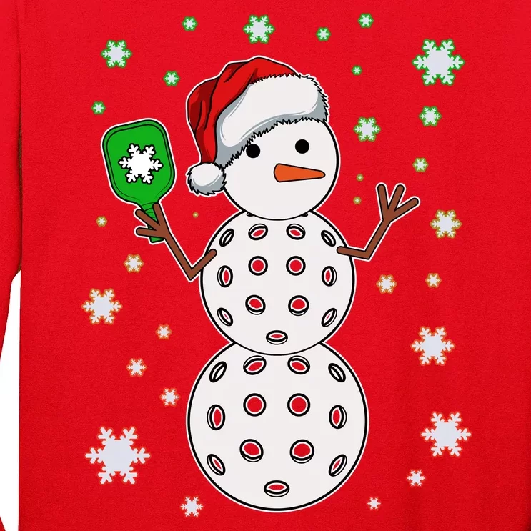 Christmas Winter Time Pickleball Snowman Long Sleeve Shirt