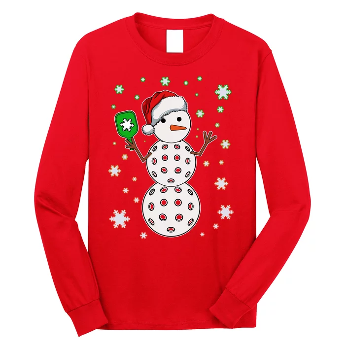 Christmas Winter Time Pickleball Snowman Long Sleeve Shirt