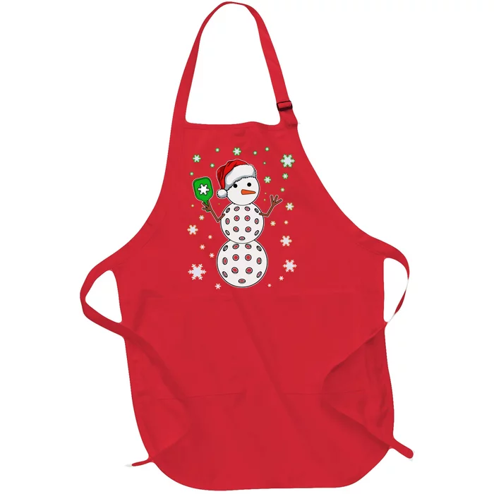 Christmas Winter Time Pickleball Snowman Full-Length Apron With Pocket